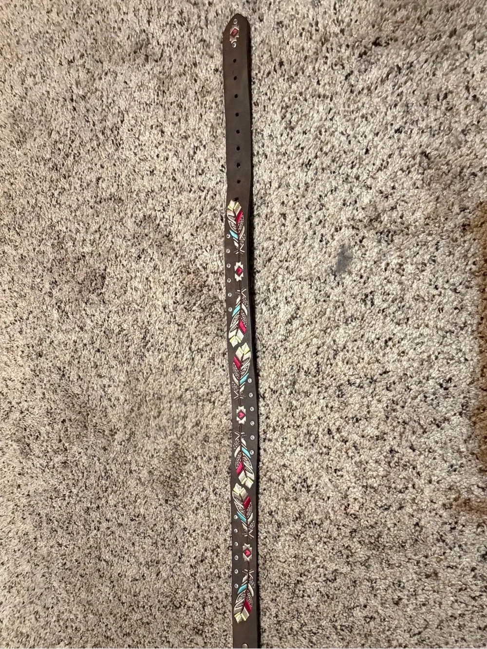 Girls Embroidered Feather Pattern Brown Belt